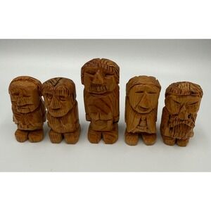 Unbranded Hand Carved Wooden Figures Set of 5 Folk Art Primitive Statues‎